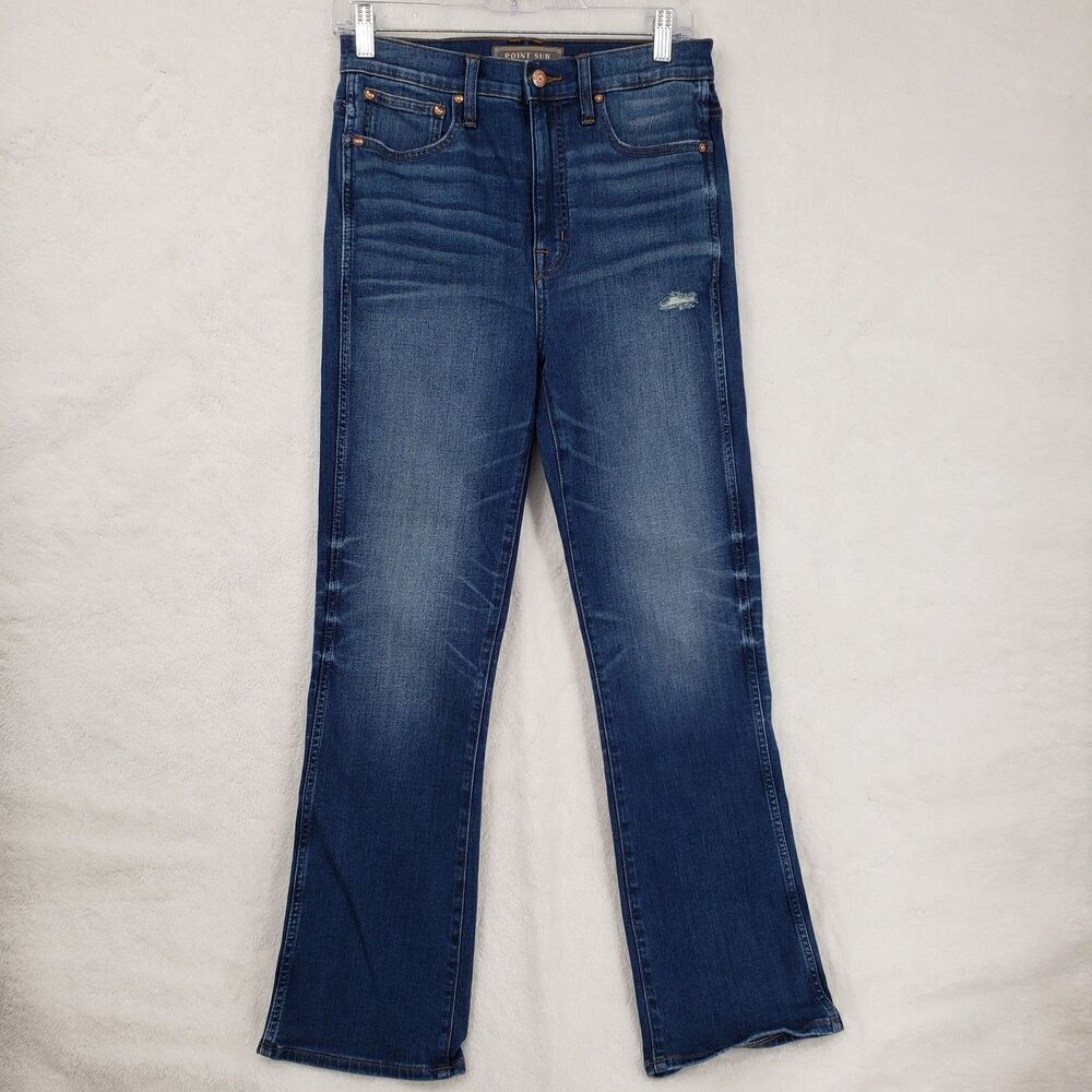 J Crew Point Sur Jeans Womens 27T Blue High Rise Flare Leg Distressed Denim
